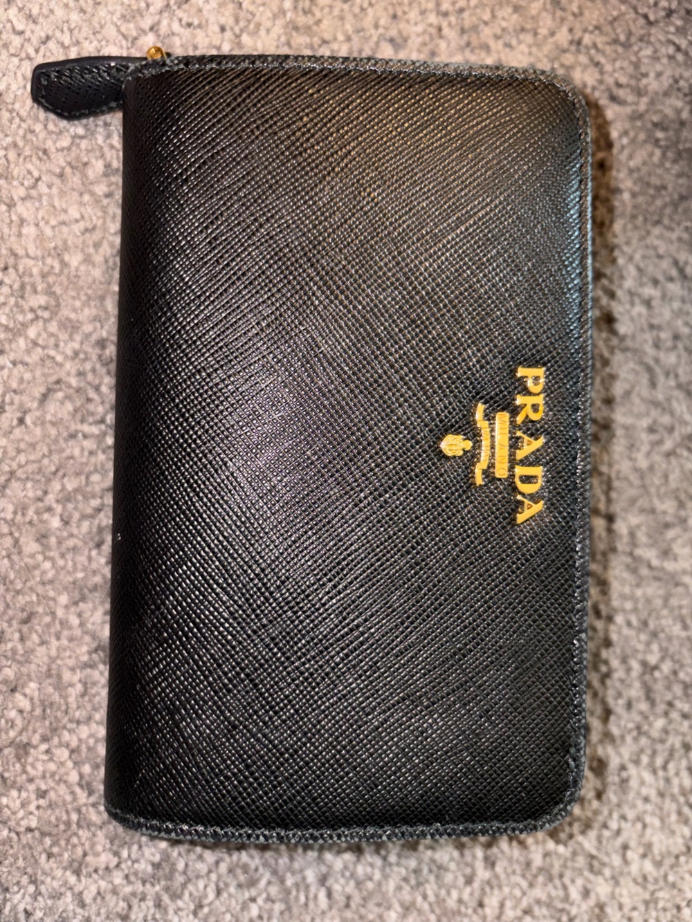 Prada Black Saffiano Leather Zip-Around Wallet with Gold Logo - Picture 3 of 16